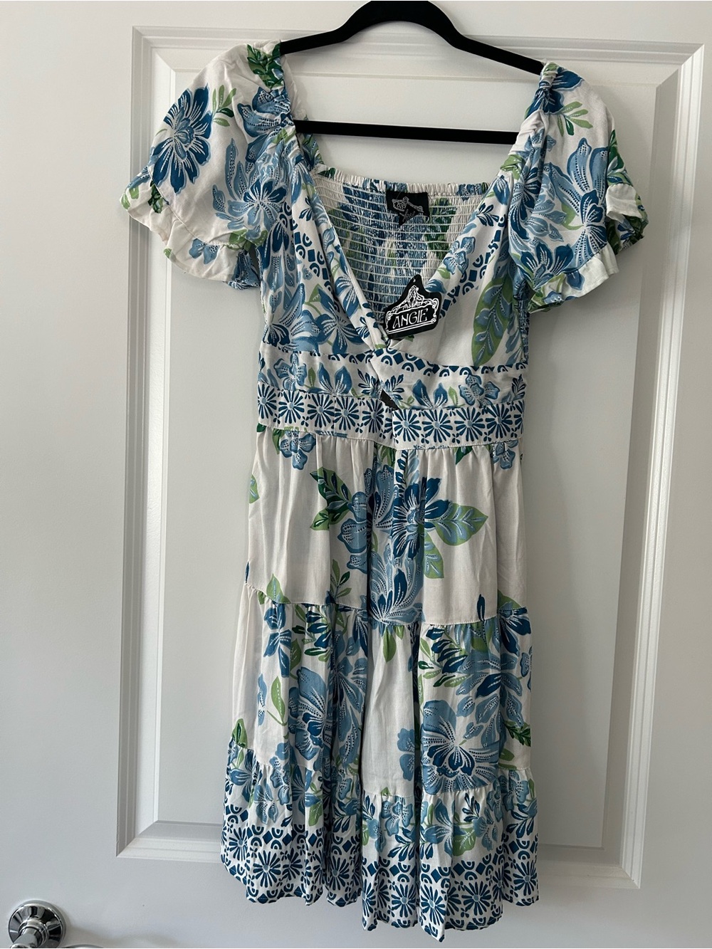 Angel White Mini Dress with Blue and Green Stunning Floral Print